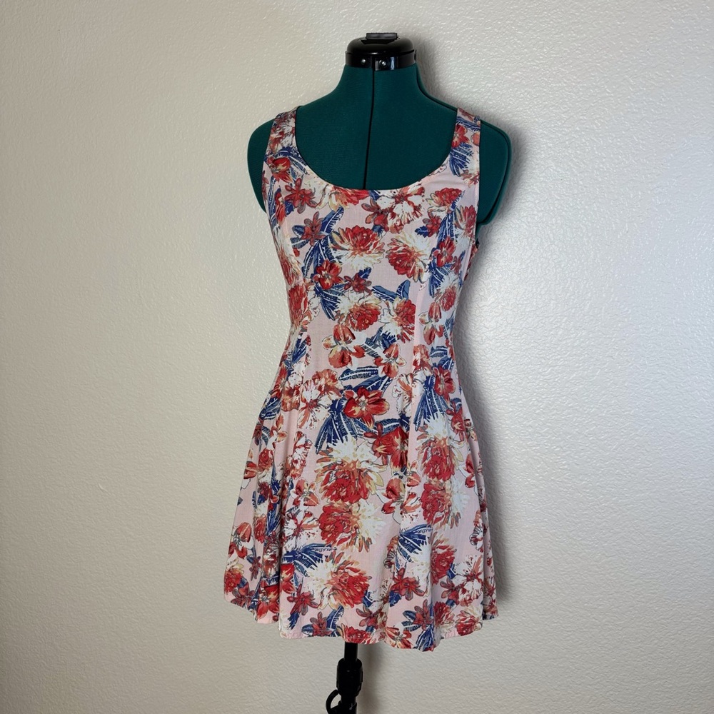 Womens Sz s Tank Crossback short dress Forever 21 Red, Blue floral print